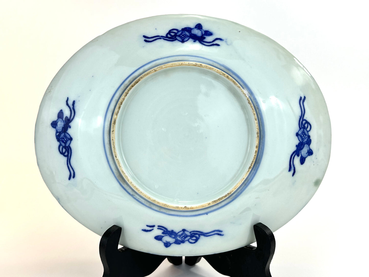 Antique Japanese Meiji Period Blue & Green Porcelain Peacock Plate 11"W