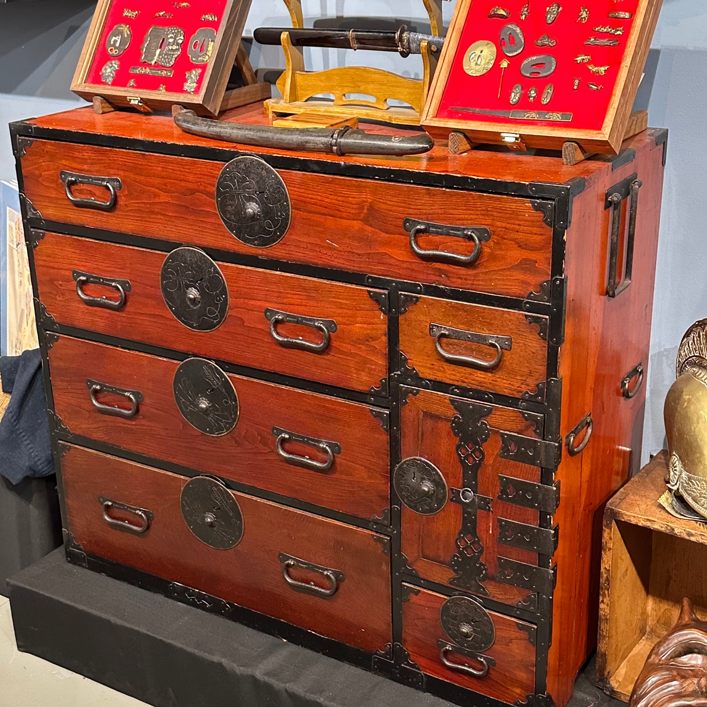 Antique Japanese Meiji Period Ishōdansu Clothing Chest with Safe c1880s LS#126