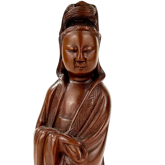 Vintage Chinese Hand-Carved Quan-Yin Figurine Sculpture Folk Figure 6"H