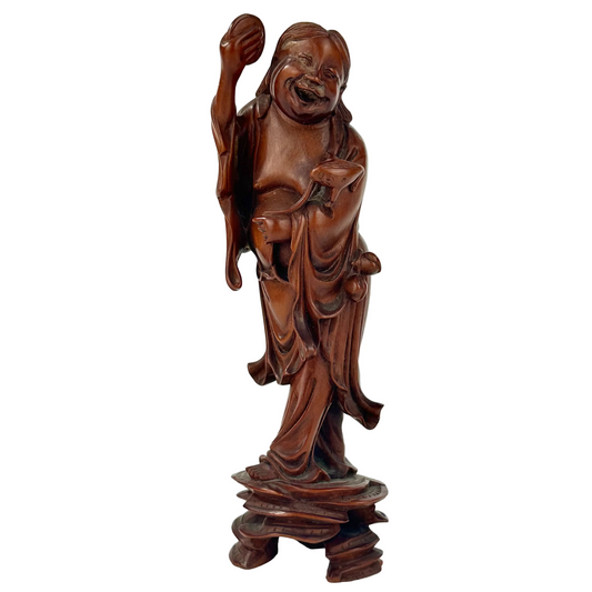Vintage Chinese Hand-Carved Hardwood Figurine Sculpture Folk Figure 6"H