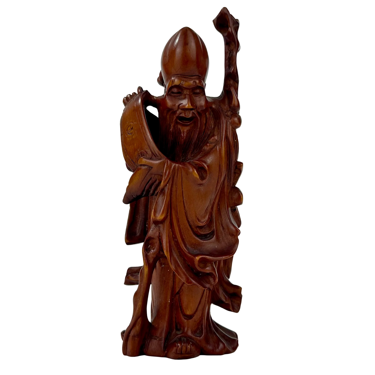 Vintage Chinese Hand-Carved Hardwood Figurine Sculpture Folk Figure 5"H