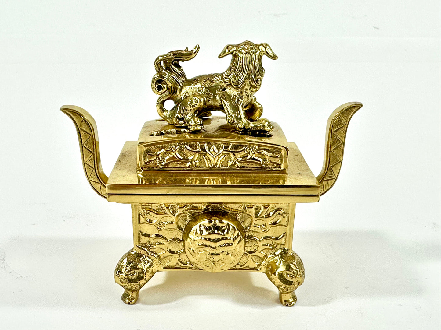 Antique Japanese Gilt Bronze Koro Incense Burner Shishi Lion Finial ~4"W