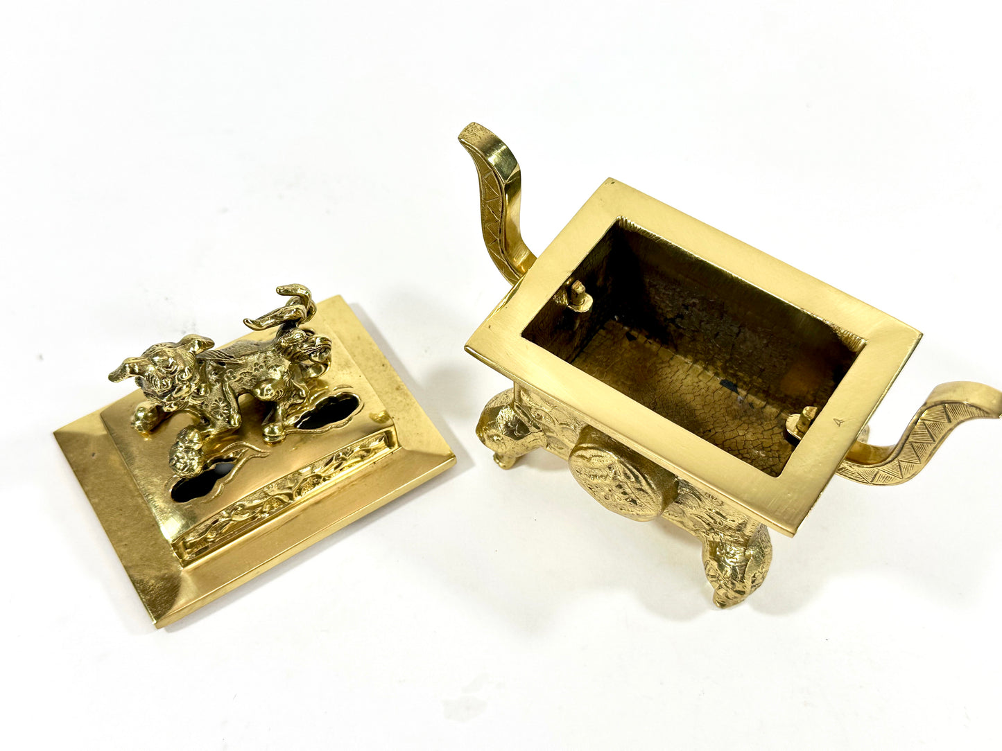 Antique Japanese Gilt Bronze Koro Incense Burner Shishi Lion Finial ~4"W