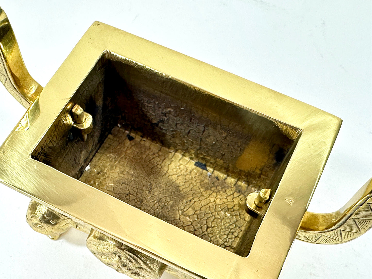 Antique Japanese Gilt Bronze Koro Incense Burner Shishi Lion Finial ~4"W