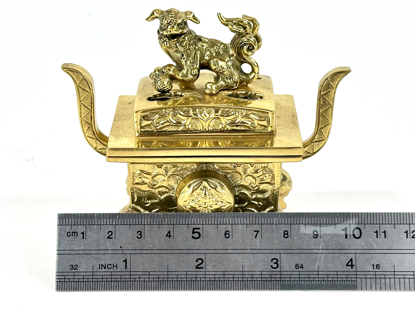 Antique Japanese Gilt Bronze Koro Incense Burner Shishi Lion Finial ~4"W