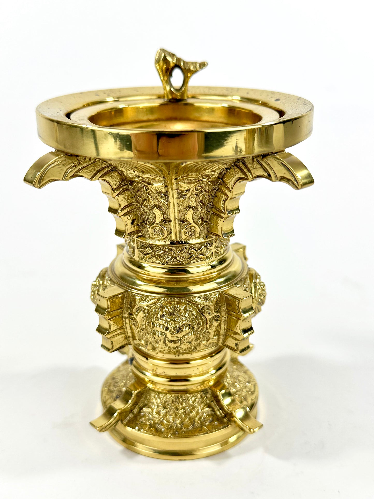 Antique Japanese Gilt Bronze Butsudan Vase Buddhist Ritual Offering Vessel 4"H