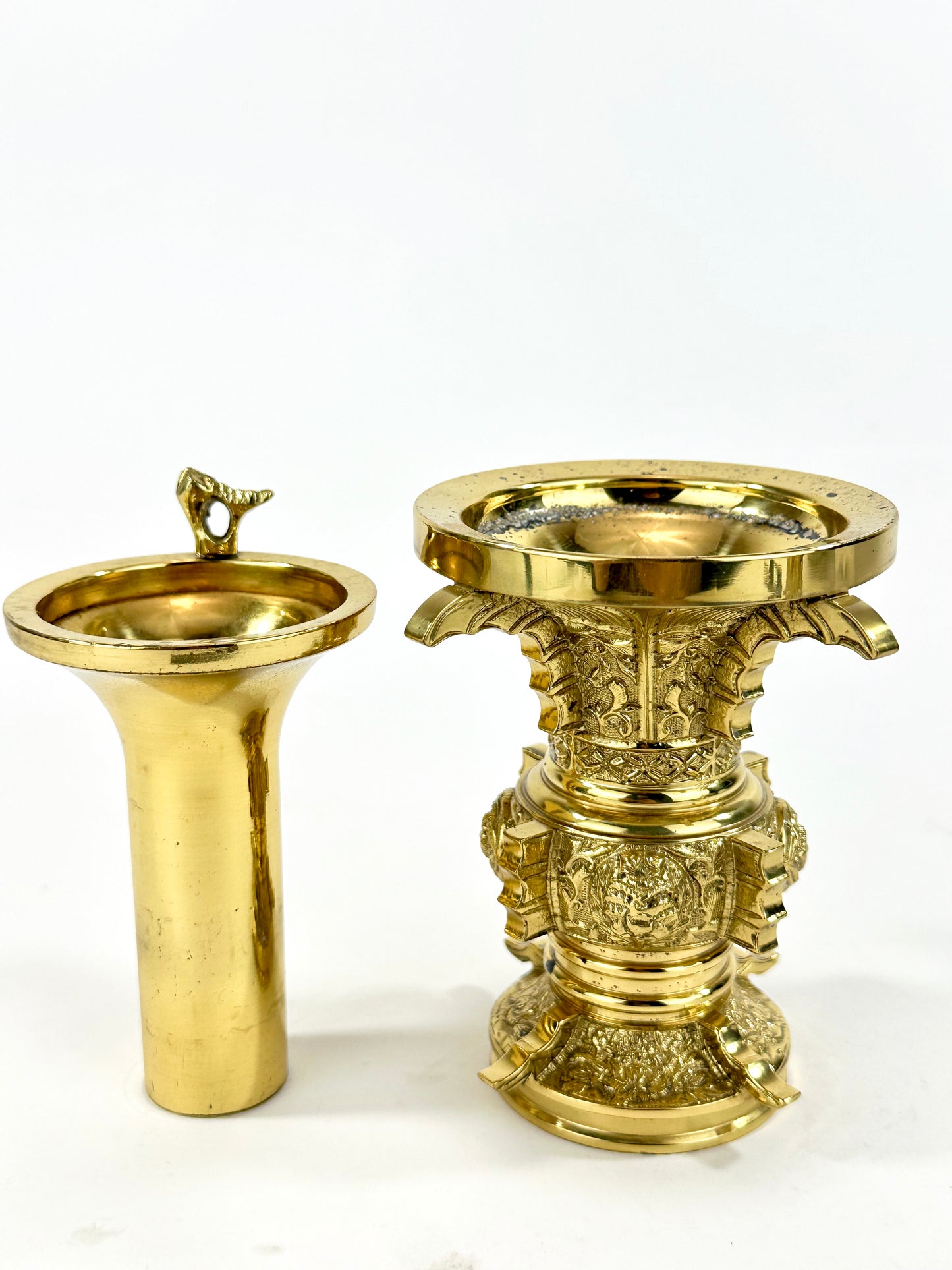 Antique Japanese Gilt Bronze Butsudan Vase Buddhist Ritual Offering Vessel 4"H