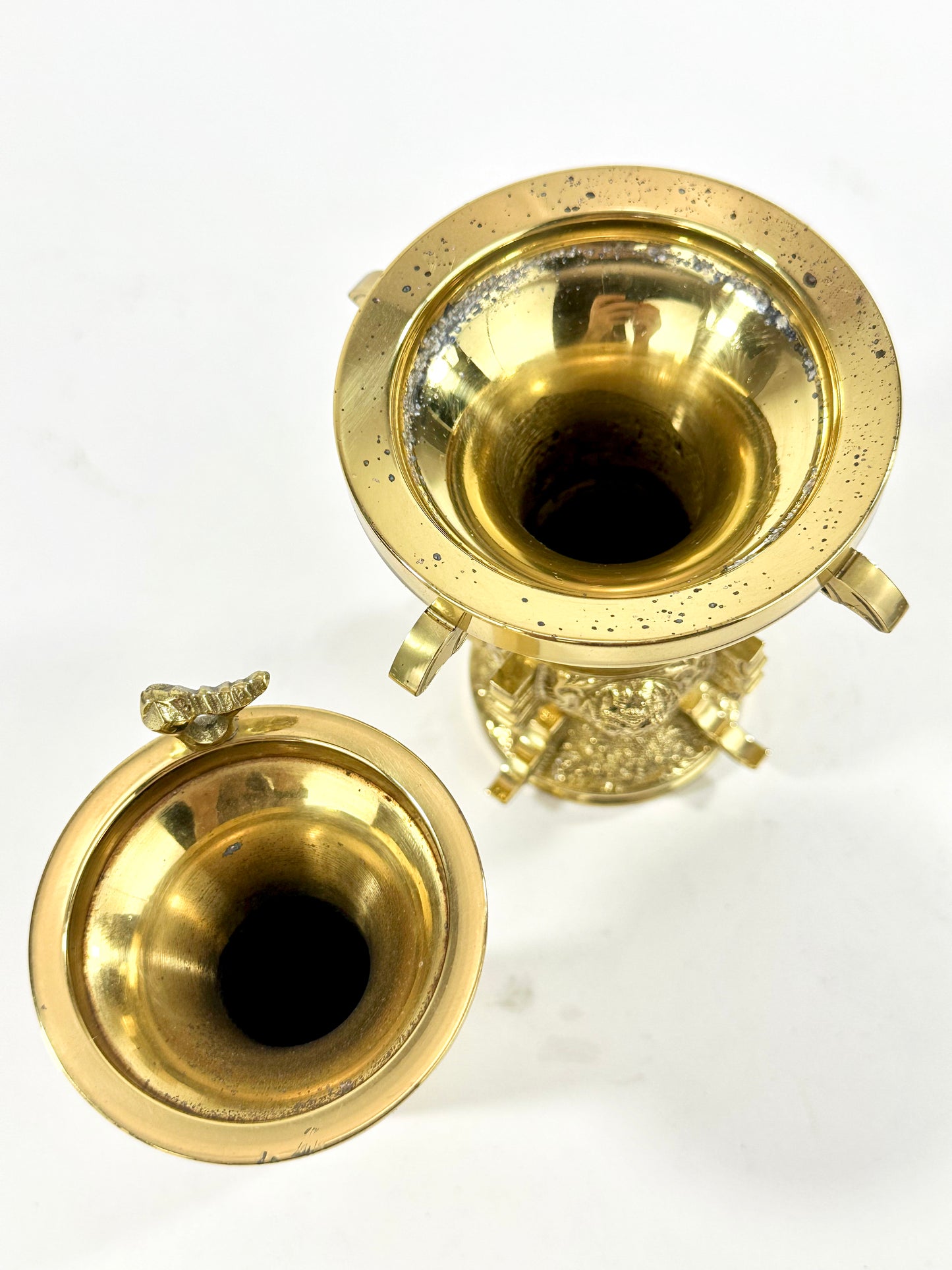 Antique Japanese Gilt Bronze Butsudan Vase Buddhist Ritual Offering Vessel 4"H