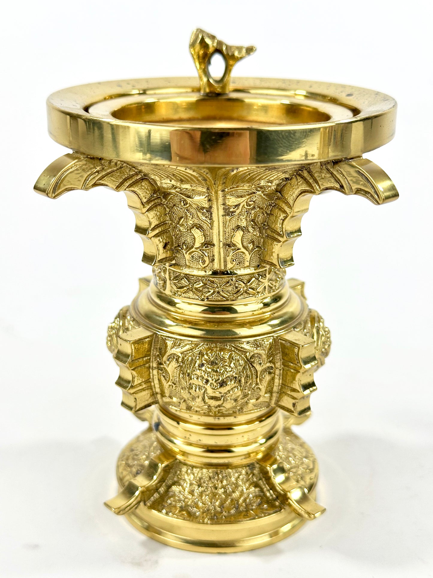 Antique Japanese Gilt Bronze Butsudan Vase Buddhist Ritual Offering Vessel 4"H