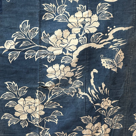 Antique Japanese 19th Century Textile Peonies Boro - Tsutsugaki 72"x62" #61