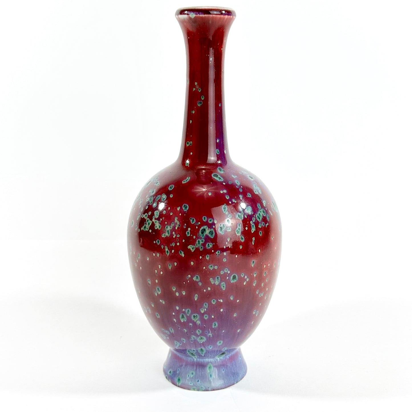 Matsuyama Gaei Peacock Glaze Vase Japanese w/ Kiri Presentation Box 10"