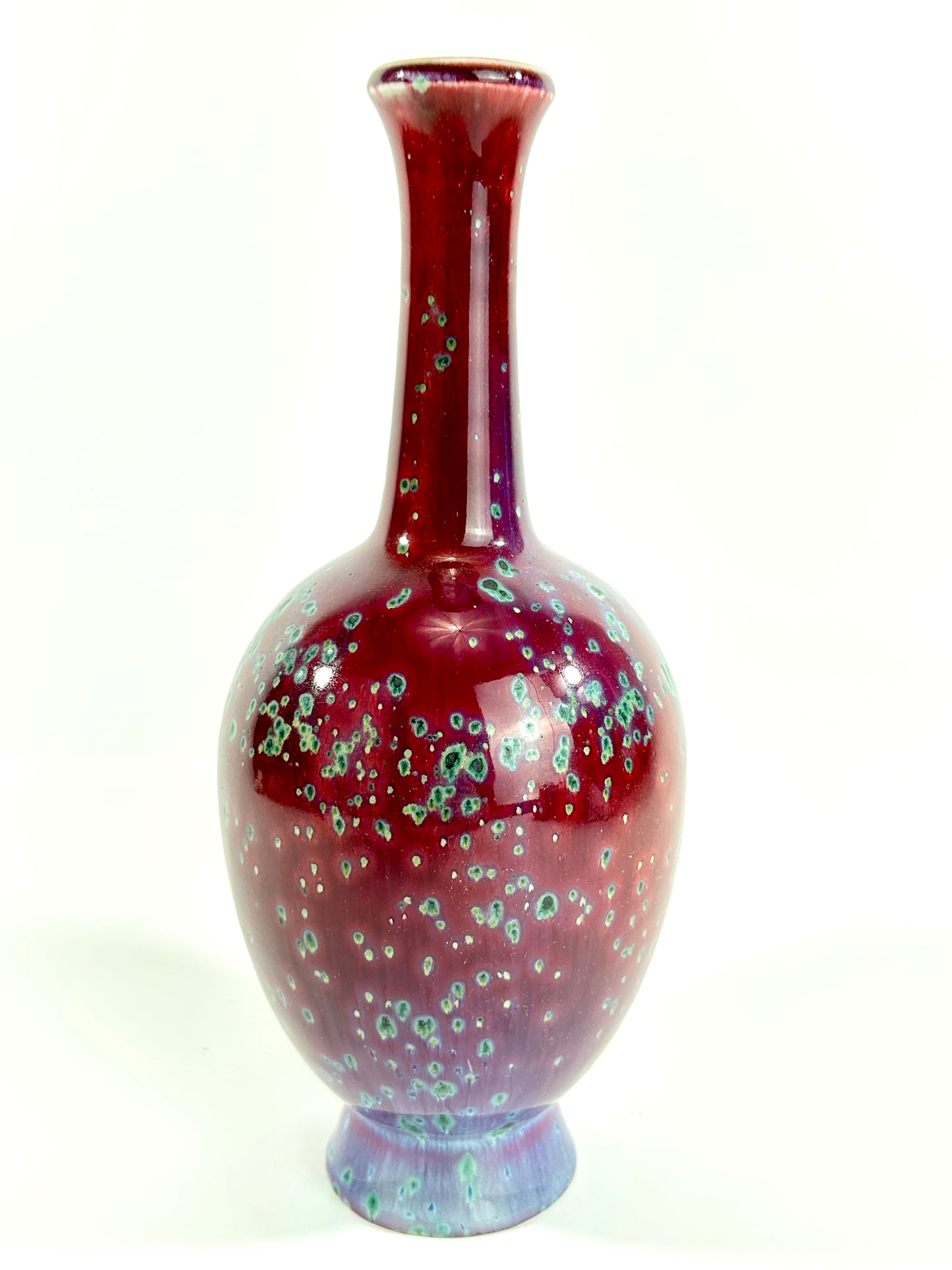Matsuyama Gaei Peacock Glaze Vase Japanese w/ Kiri Presentation Box 10"