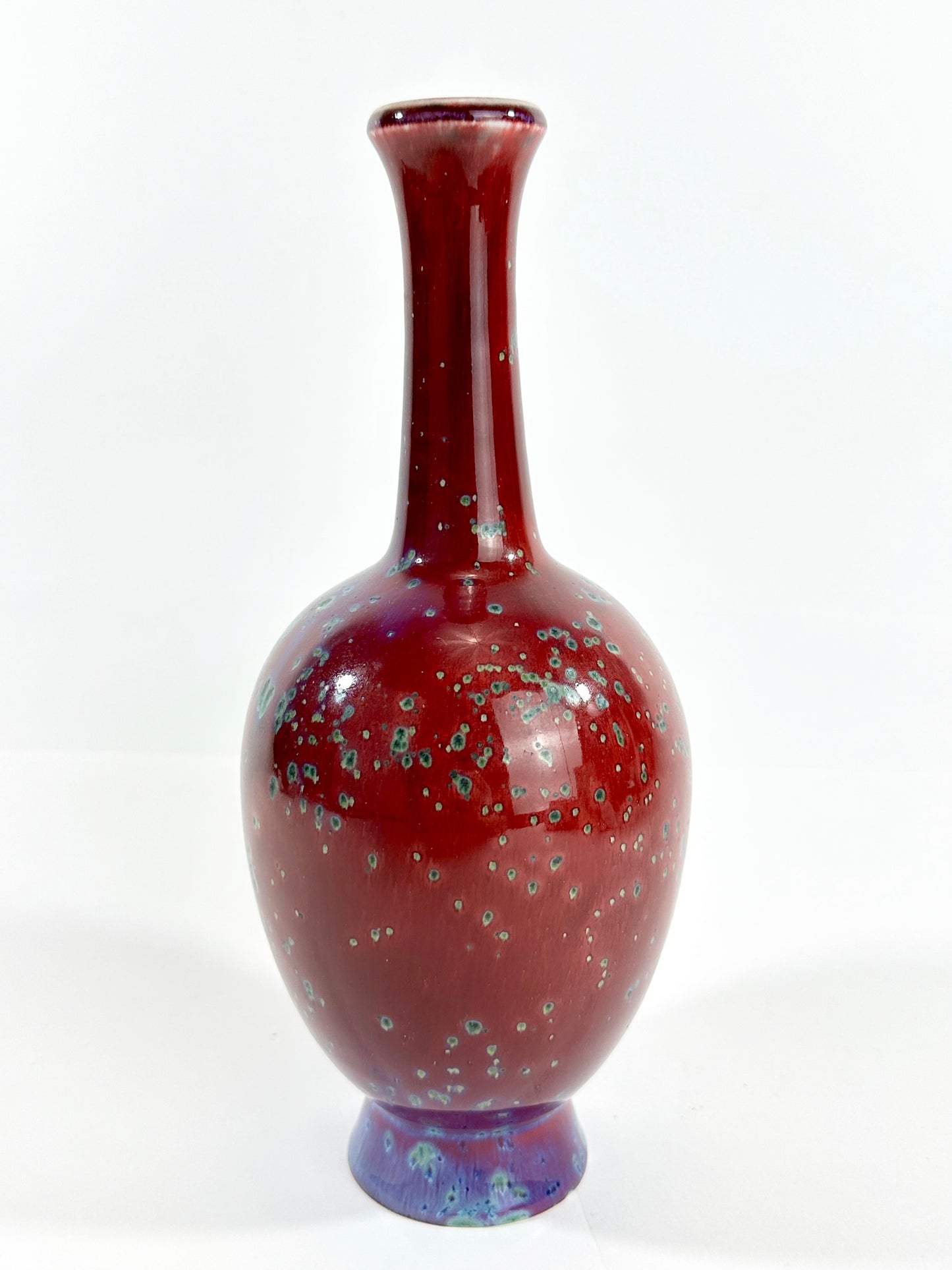 Matsuyama Gaei Peacock Glaze Vase Japanese w/ Kiri Presentation Box 10"
