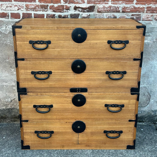 Antique Japanese Kiri Wood Ishodansu Kasane Tansu Meiji Era Chest of Drawers 37"W