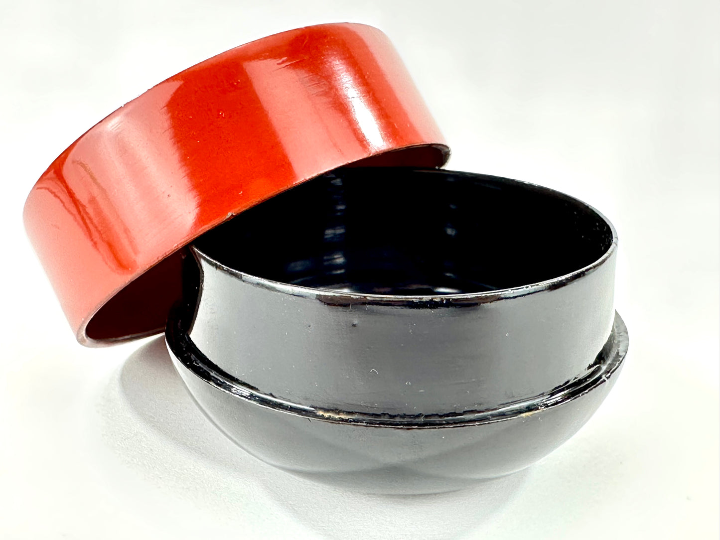 Japanese Lacquer Hira Natsume Flat Tea Caddy Red Black Omotesenke Style 2"H