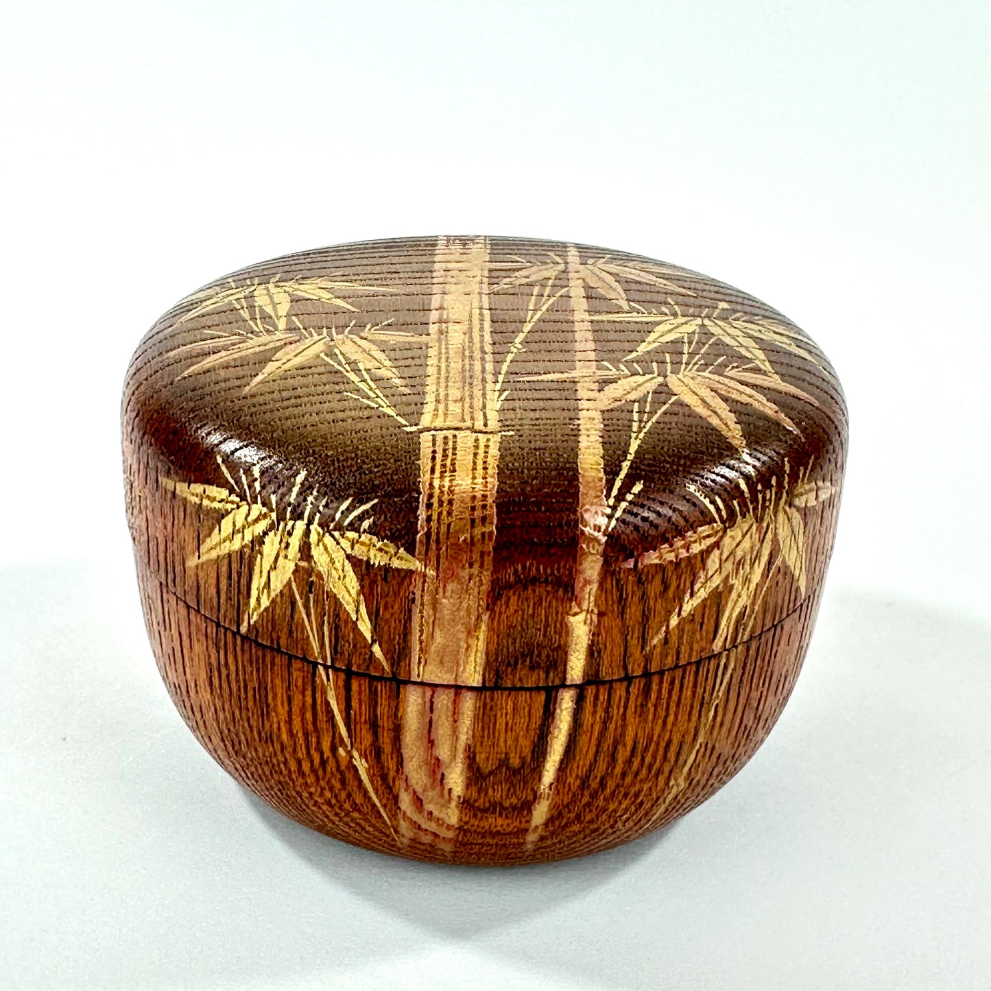 Japanese Keyaki Zelkova Wood Hira Natsume Take Bamboo Makie Tea Caddy