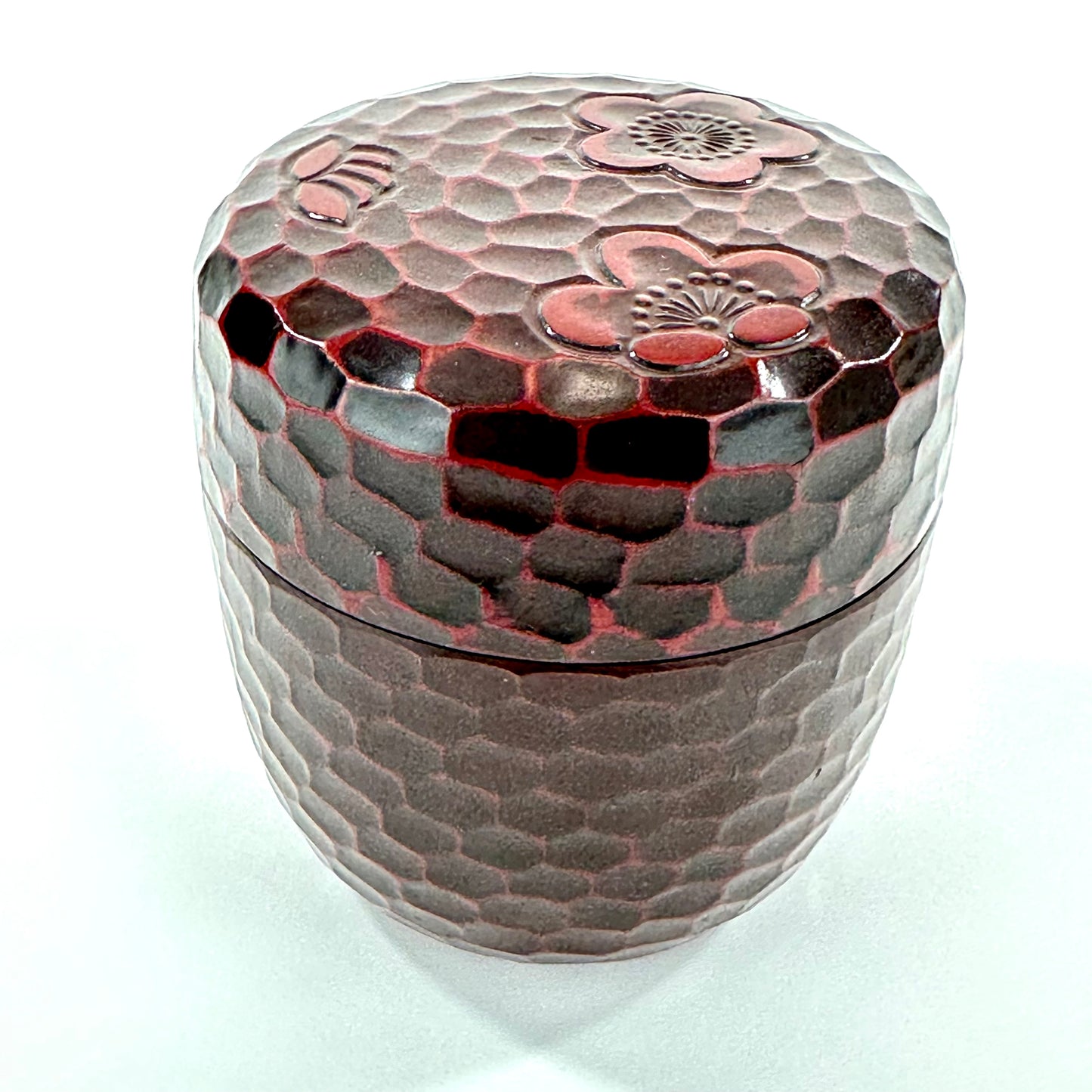 Japanese Kamakurabori Carved O-Natsume Lacquer Plum Blossom Motif 4"H