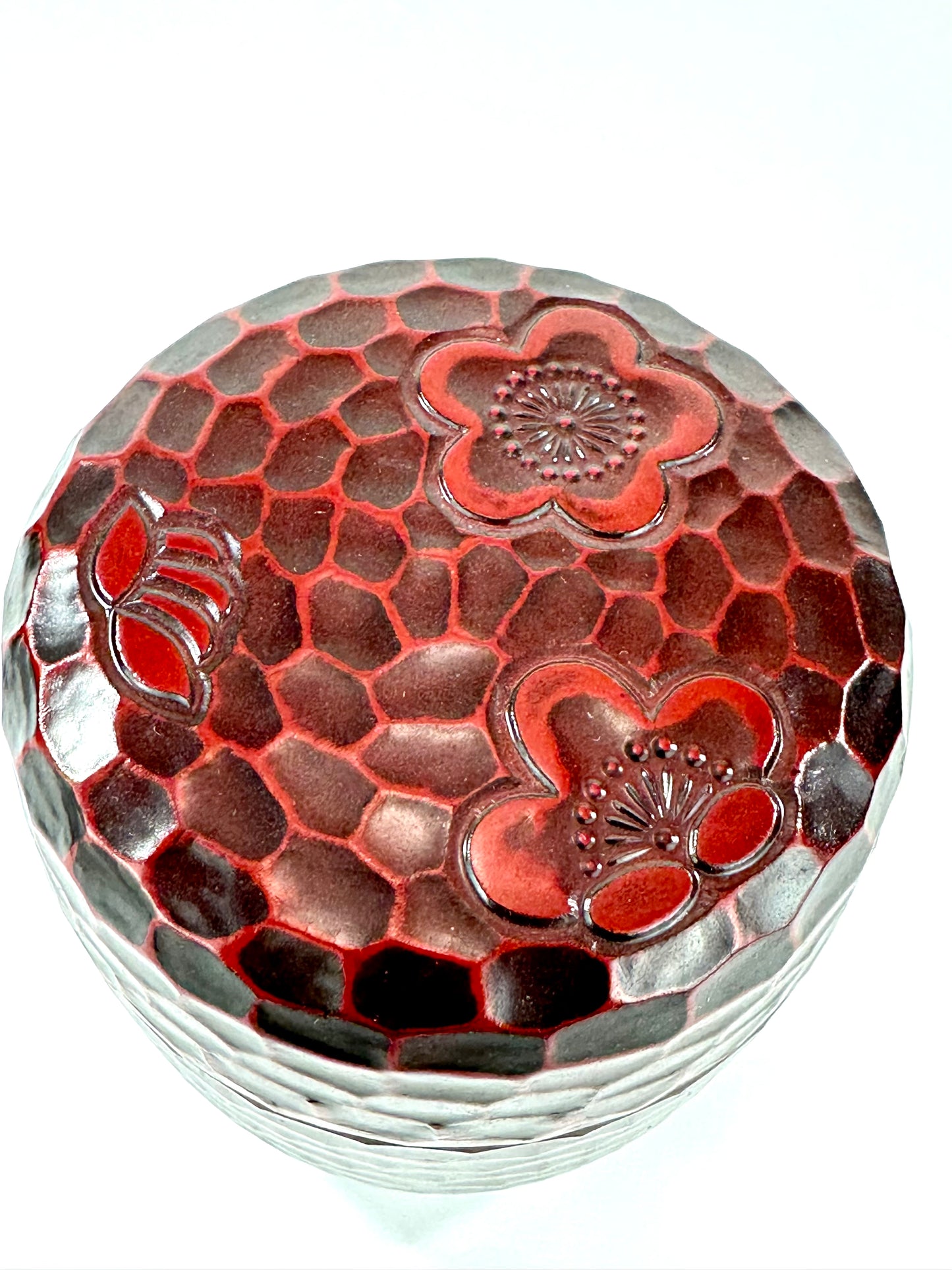 Japanese Kamakurabori Carved O-Natsume Lacquer Plum Blossom Motif 4"H