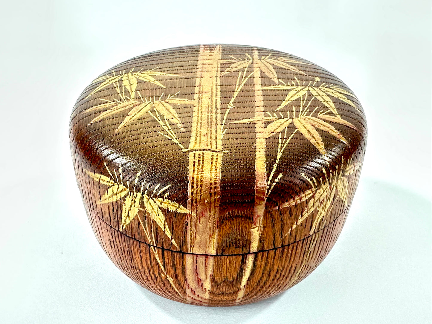 Japanese Keyaki Zelkova Wood Hira Natsume Take Bamboo Makie Tea Caddy
