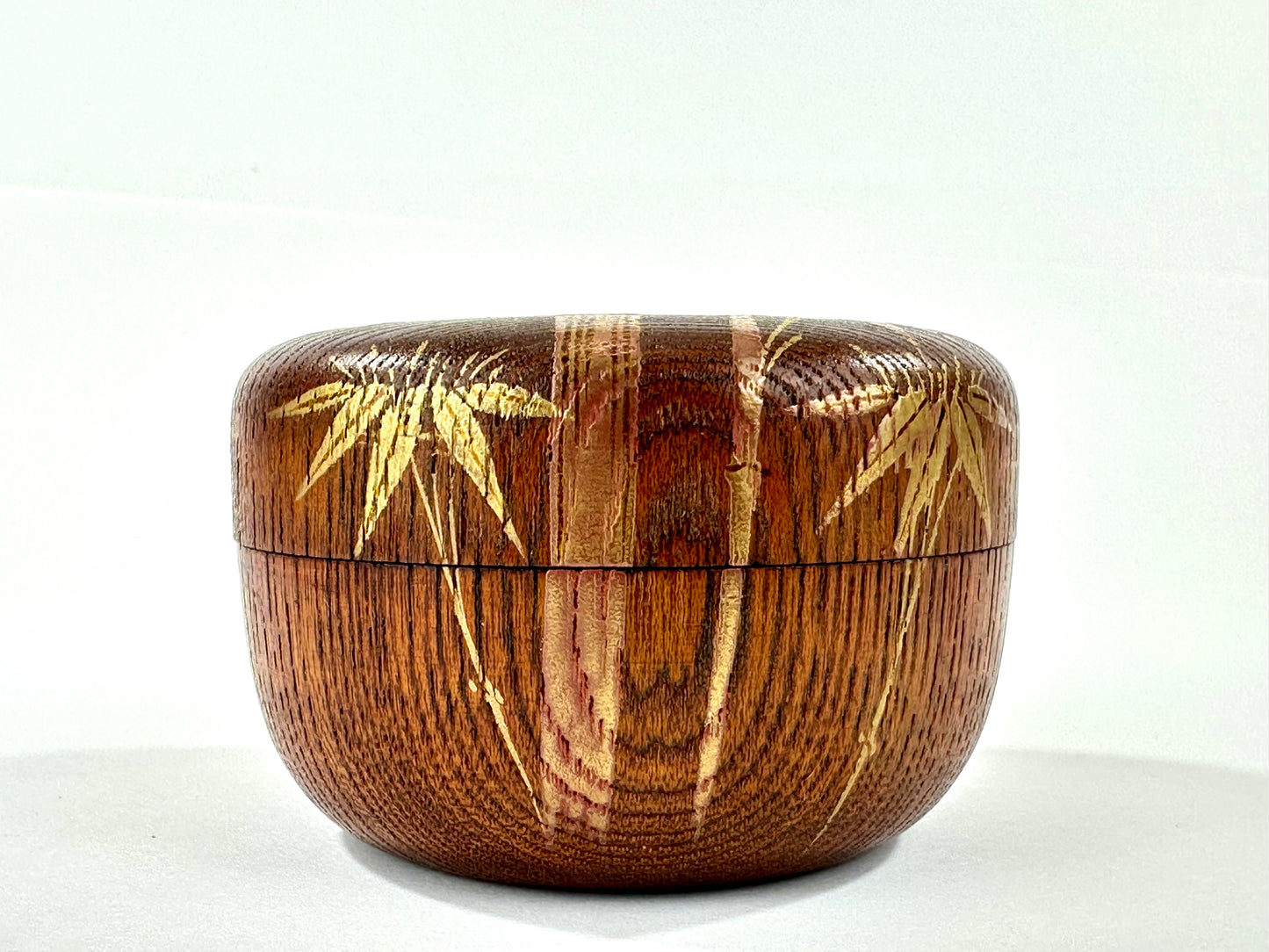 Japanese Keyaki Zelkova Wood Hira Natsume Take Bamboo Makie Tea Caddy