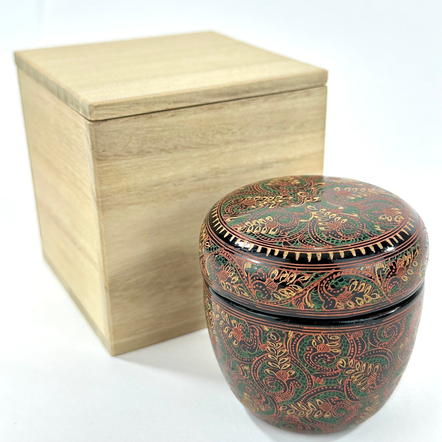 Japanese Kinma Lacquer Chu Natsume Floral Scroll Tea Caddy Sanuki Style