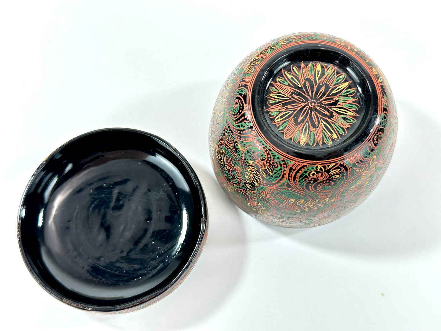 Japanese Kinma Lacquer Chu Natsume Floral Scroll Tea Caddy Sanuki Style