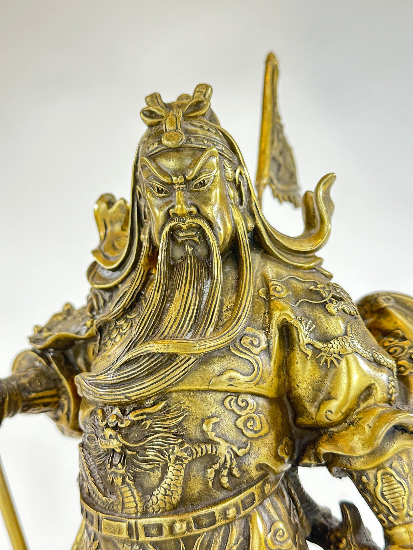 Vintage Chinese Brass Statue of Han Dynasty General Guan Yu 15.5"