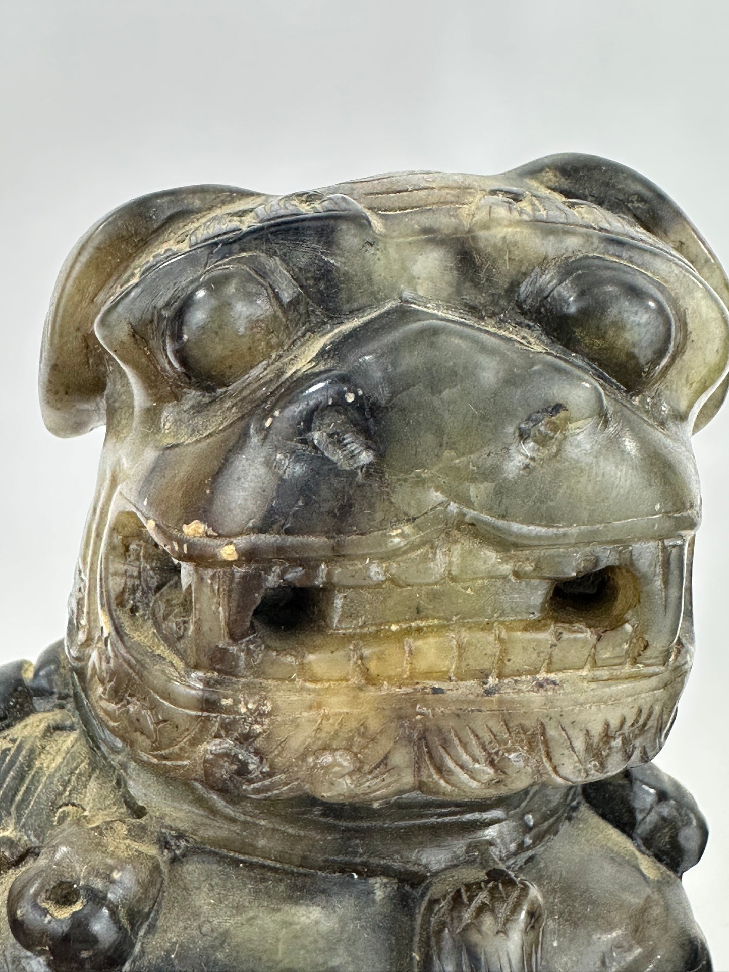 Pair of Hand-Carved Chinese Stone Foo Dogs (Shishi Guardian Lions) 20th C ~4"H