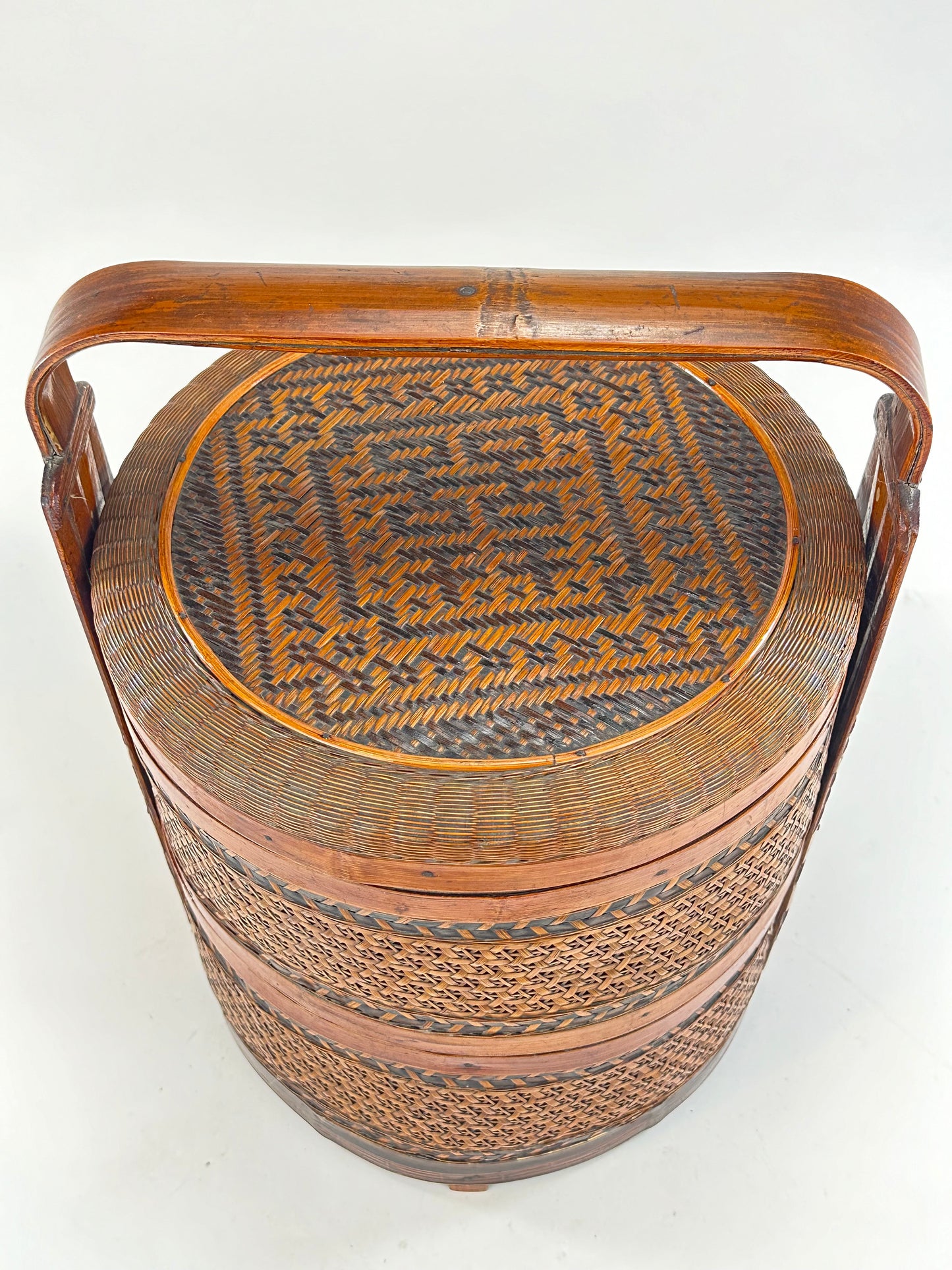 Vintage Chinese 2 Tiered Wedding/Dowry Lacquer Rattan Basket/Box
