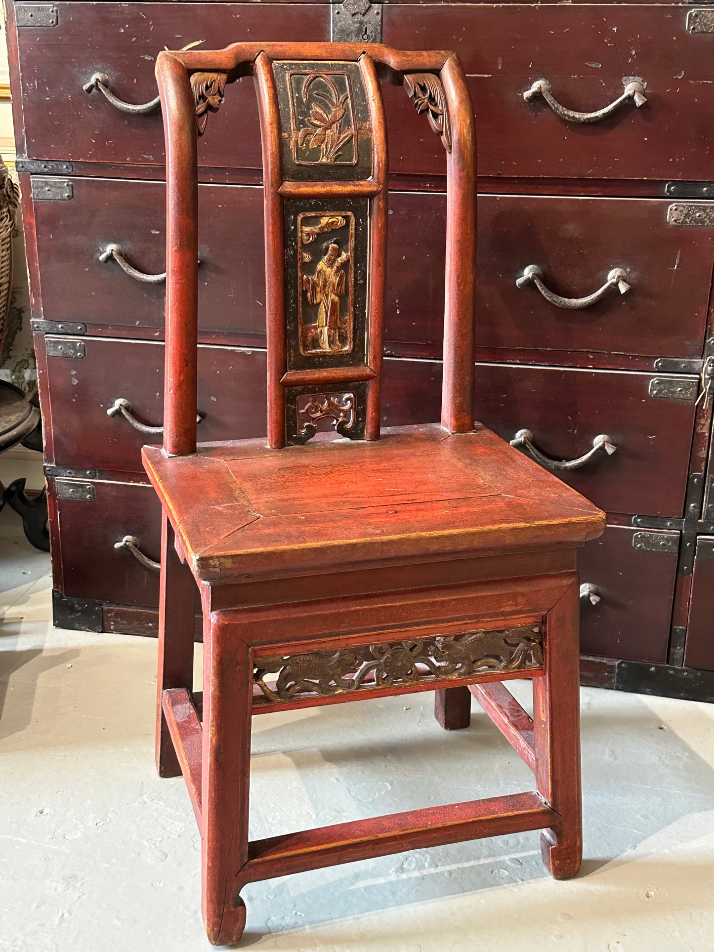 Antique Chinese Qing Dynasty Side Chair 1800's Yumu Elm Wood