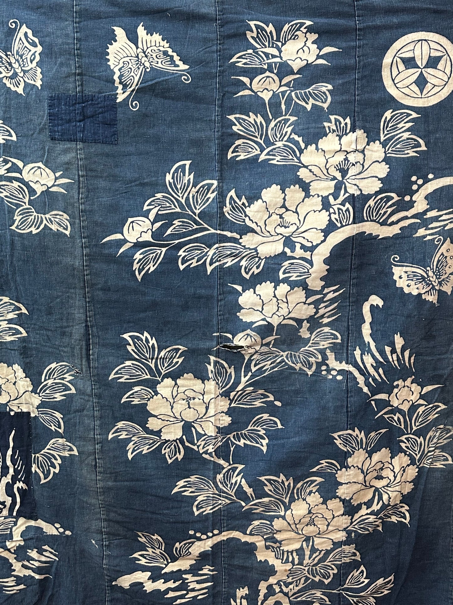 Antique Japanese 19th Century Textile Peonies Boro - Tsutsugaki 77"x68" #61