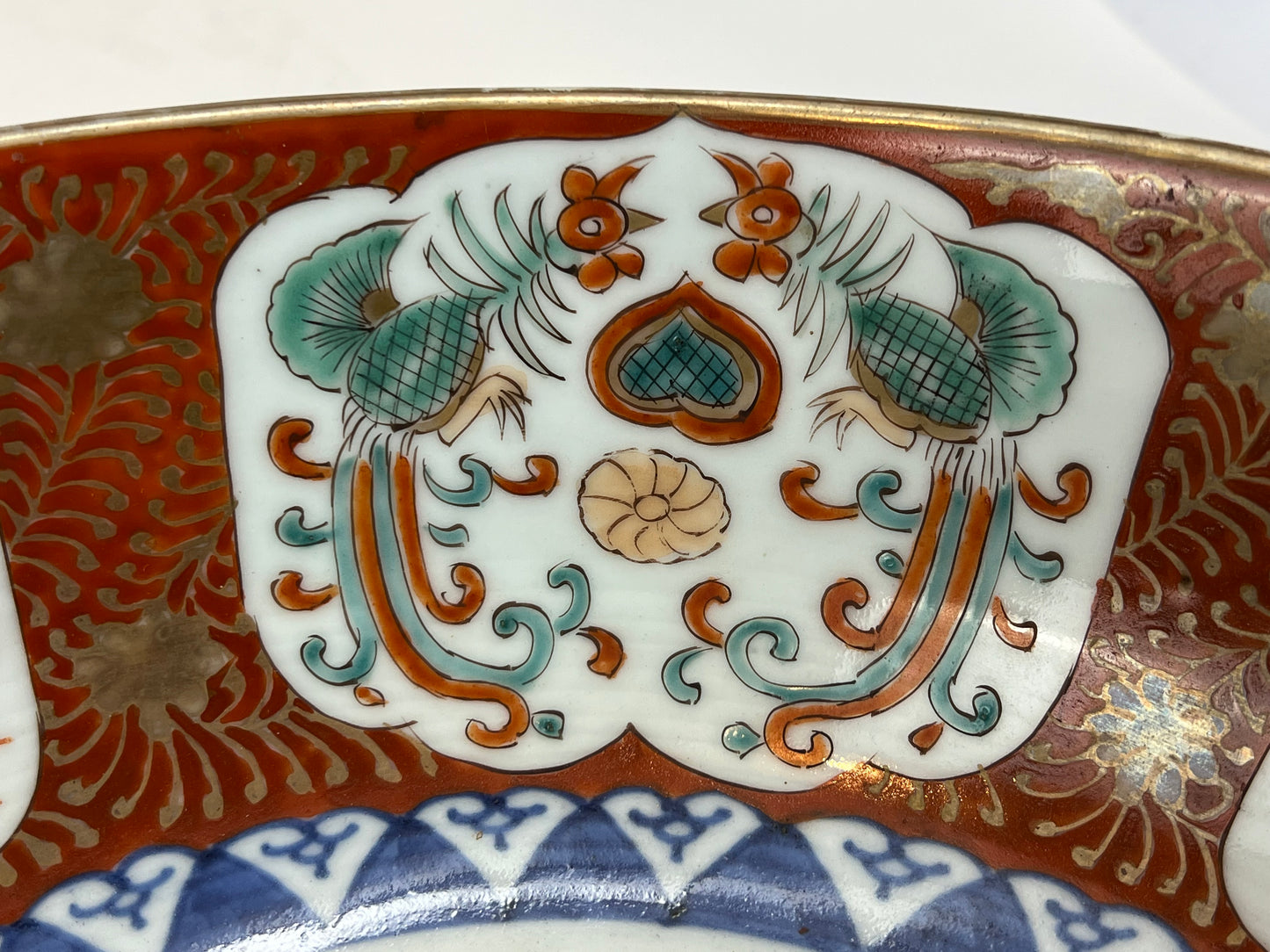 Antique Japanese Edo Era 1800's Imari Ceramic Bowl Lucky God & Crane 11"