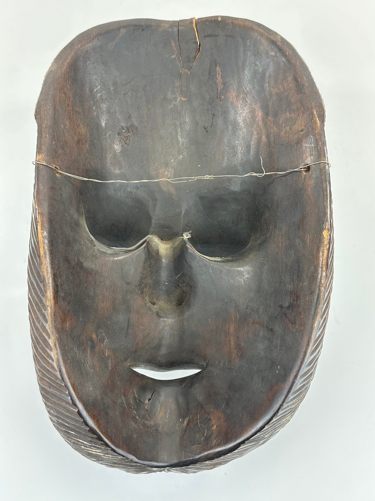 Vintage Japanese c1950's Folk Art Mask Hand Carved Wood Wall Hanging 12"