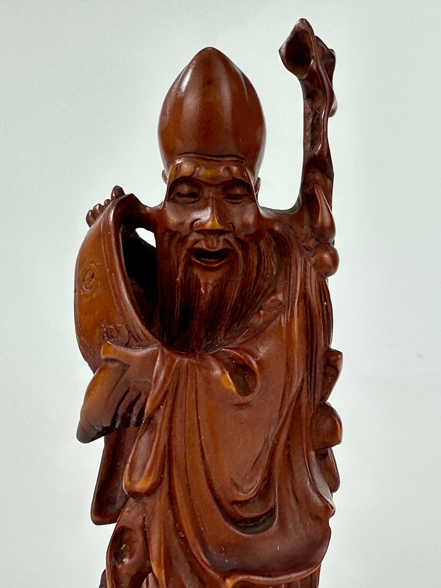 Vintage Chinese Hand-Carved Hardwood Figurine Sculpture Folk Figure 5"H