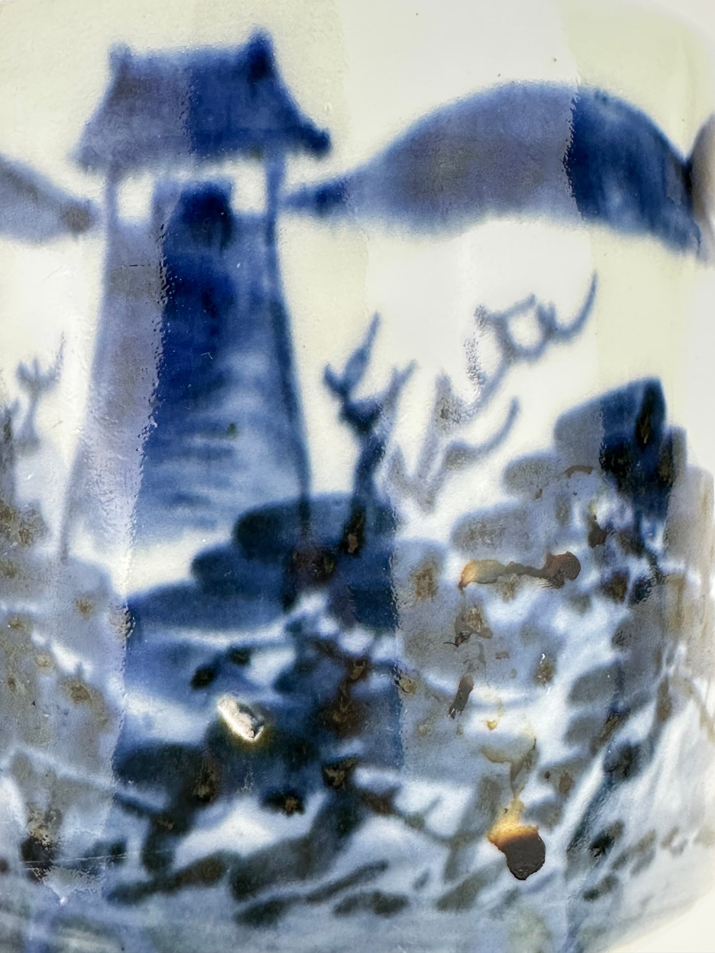 Antique Chinese Qing Period Blue & White Porcelain Brush Pot 4.5"W