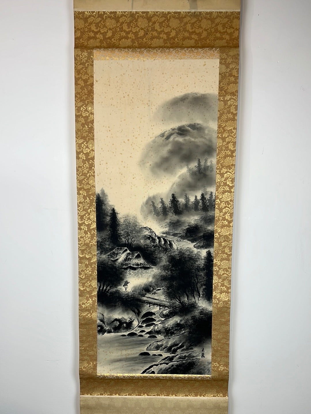 Japanese Vintage Scroll Kakejiku Hand Painted Showa Era Mountain Hut