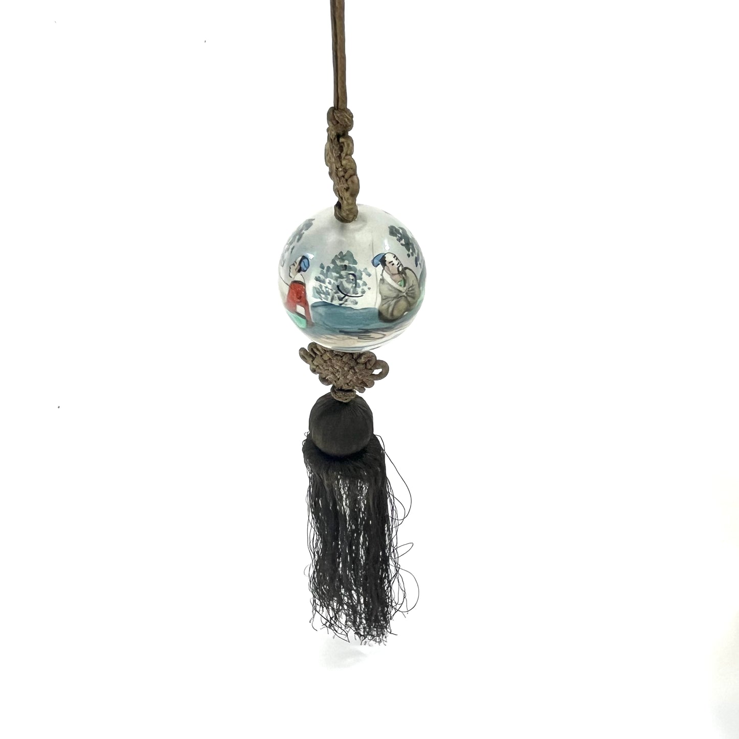 Vintage (c. 1950) Chinese Reverse-Painted Hanging Glass Ornamental Sphear 1.5"