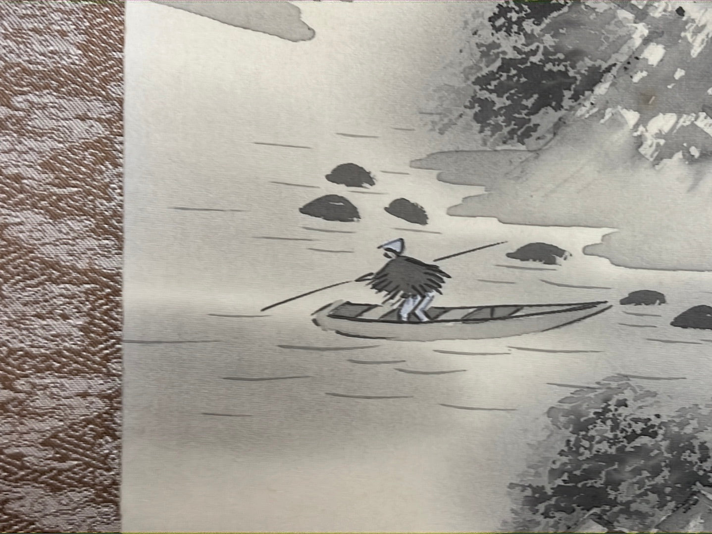 Japanese Vintage Scroll Kakejiku Hand Painted on Silk Showa Era Waterfall 74"