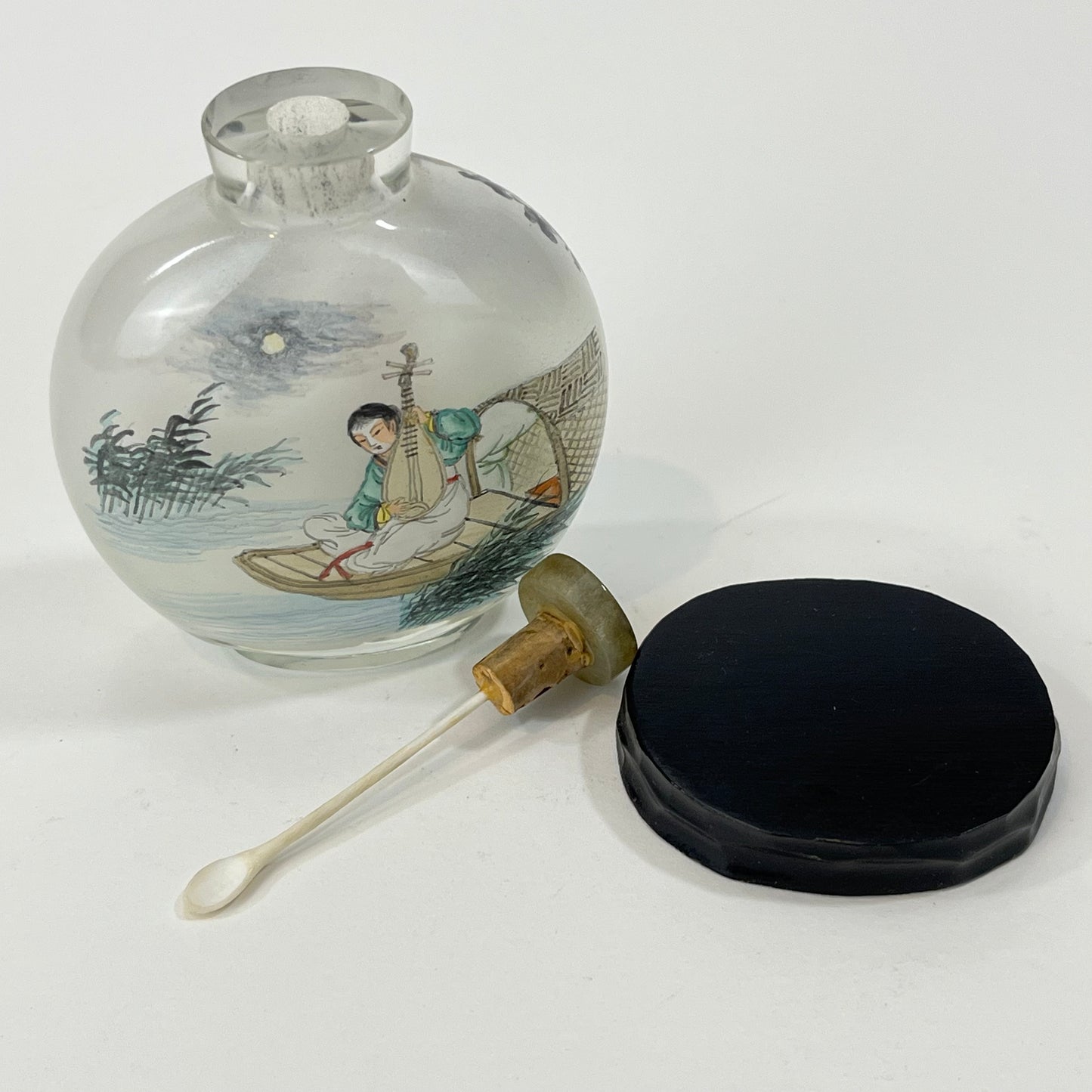 Vintage Chinese Reverse-Painted Snuff Bottle Round 3.5”