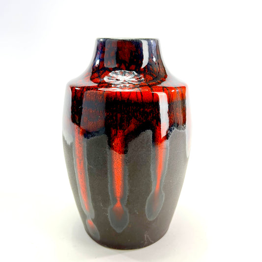 Japanese Hand Thrown Red and Black Ikebana Vase 7.5"