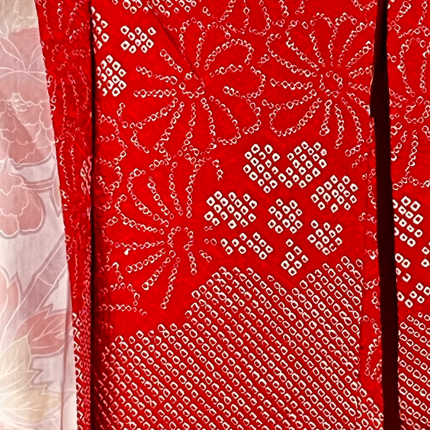 Vintage Japanese Silk Haori Coat in Shibori Tie-dye Bright Red Flower Pattern 28"L