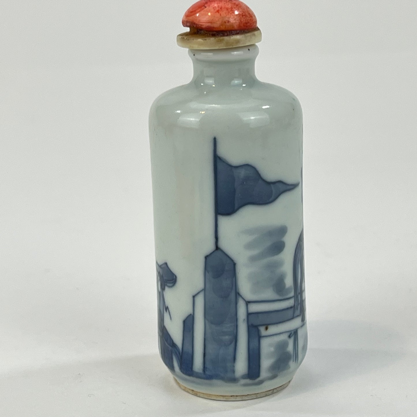 Vintage Chinese Ceramic Snuff Bottle Blue & White 3.5"