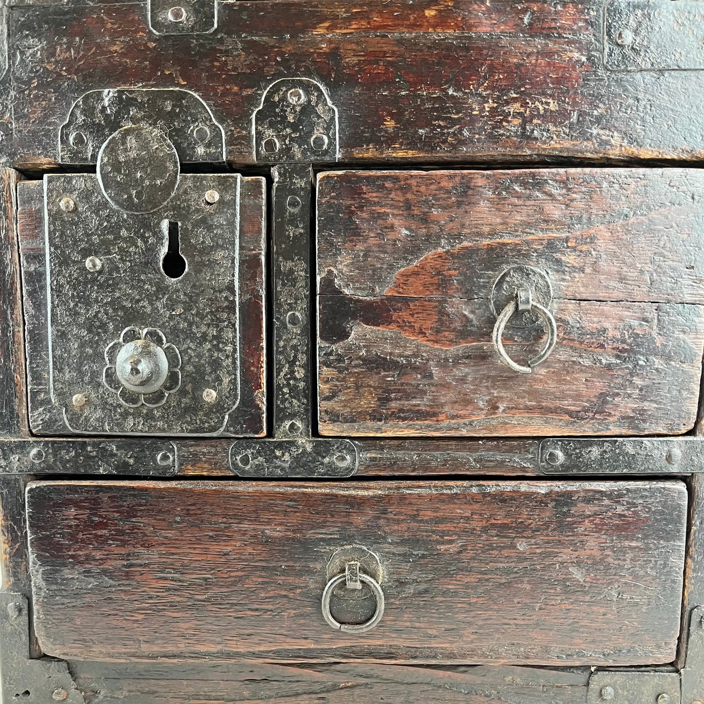 Antique Japanese Edo Era c1780 Lacquer Sugi Wood Suzuribako Calligraphy Tansu 14"