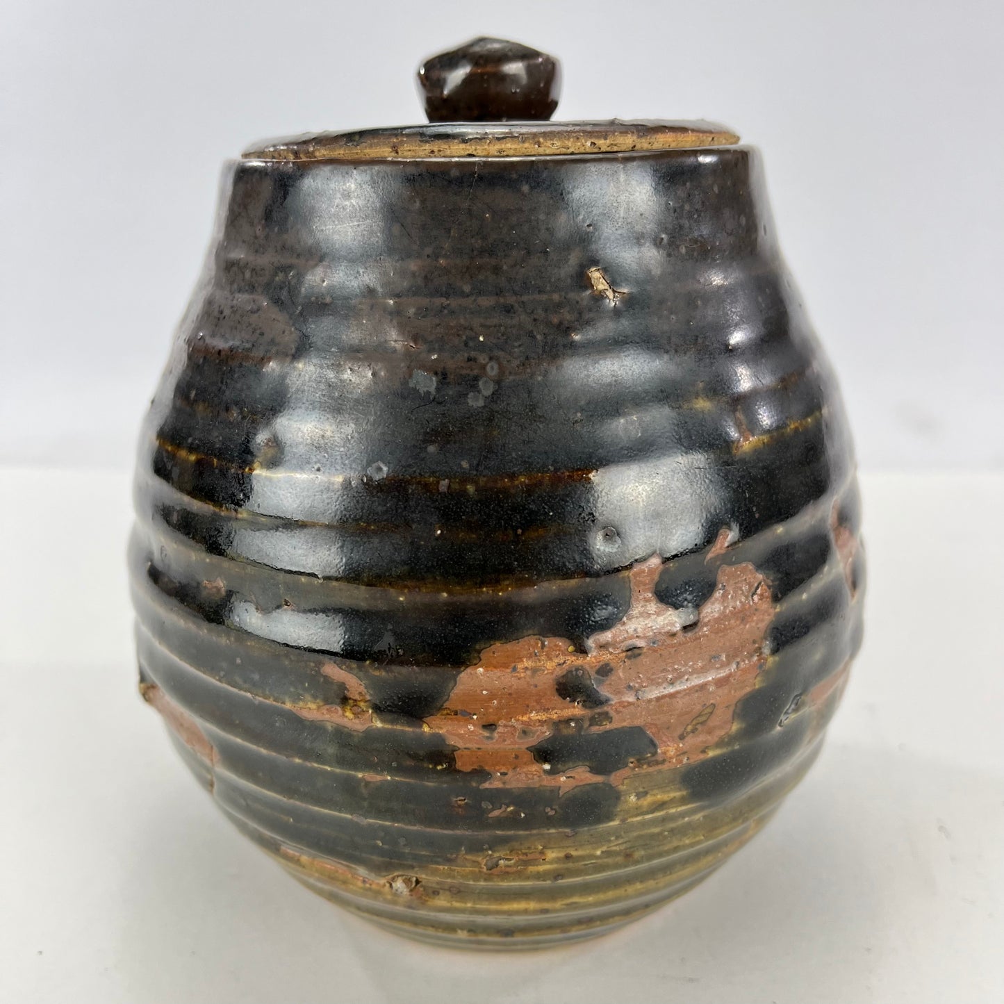 Vintage Japanese Small Brown Mizusashi Water Vessel for Tea Ceramony 6"