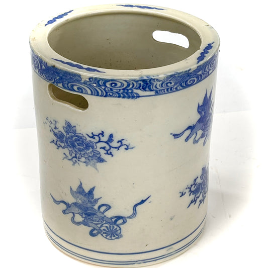 Antique Japanese Meiji Era c.1880 Ceramic Imari Hibachi Brazier w/ Cutout Handels 11”