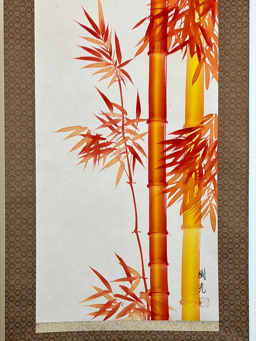 Japanese Vintage Scroll Kakejiku Hand Painted on Silk Showa Era Bamboo 75"