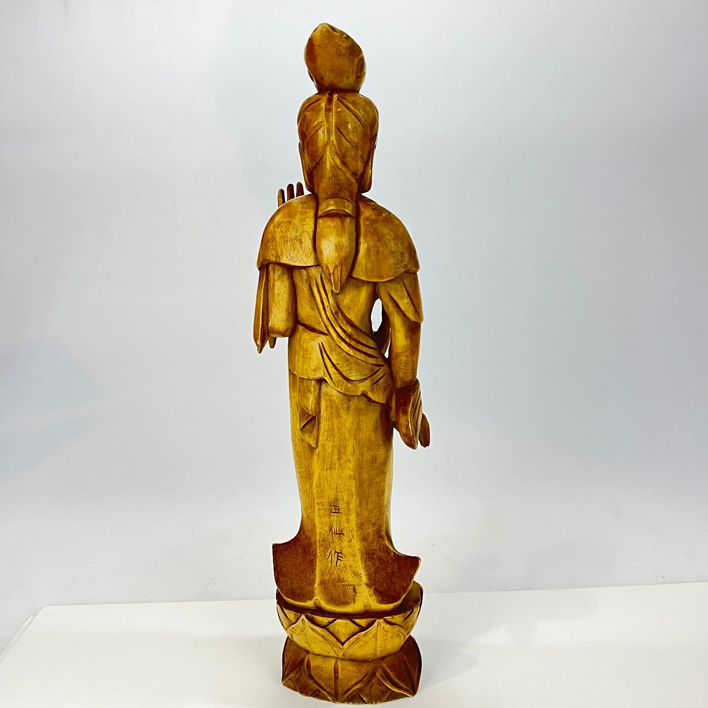 Vintage Japanese Hand Carved Statue of Quan-Yin Kannon Wood 11"