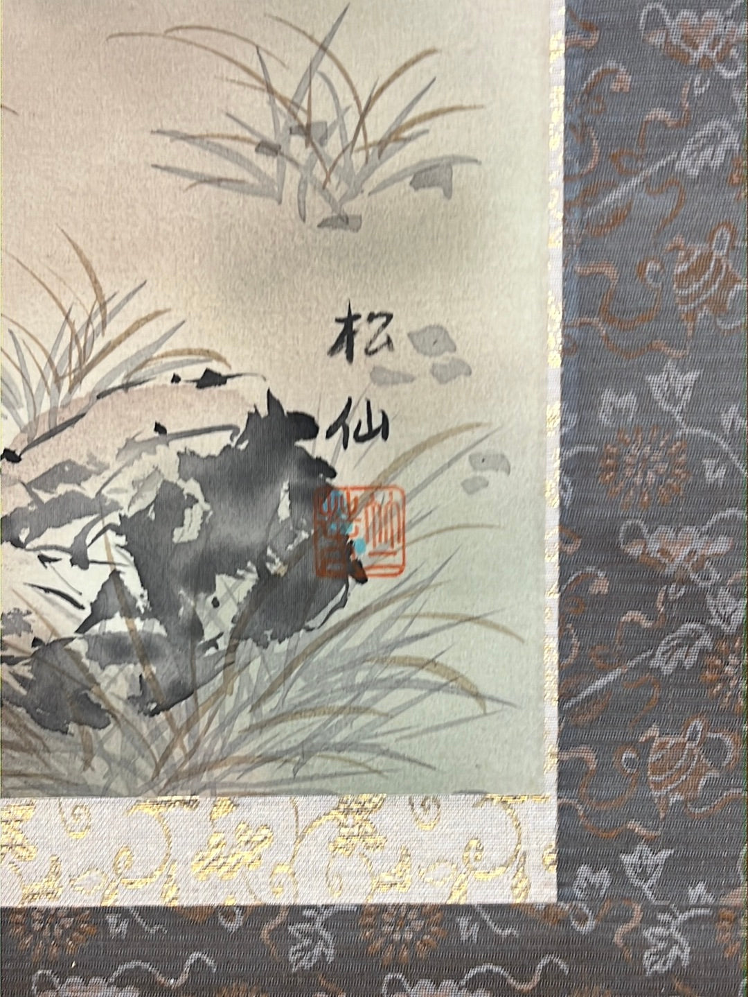 Japanese Scroll Hand Painted on Silk Showa Era Pair of Cranes 71"