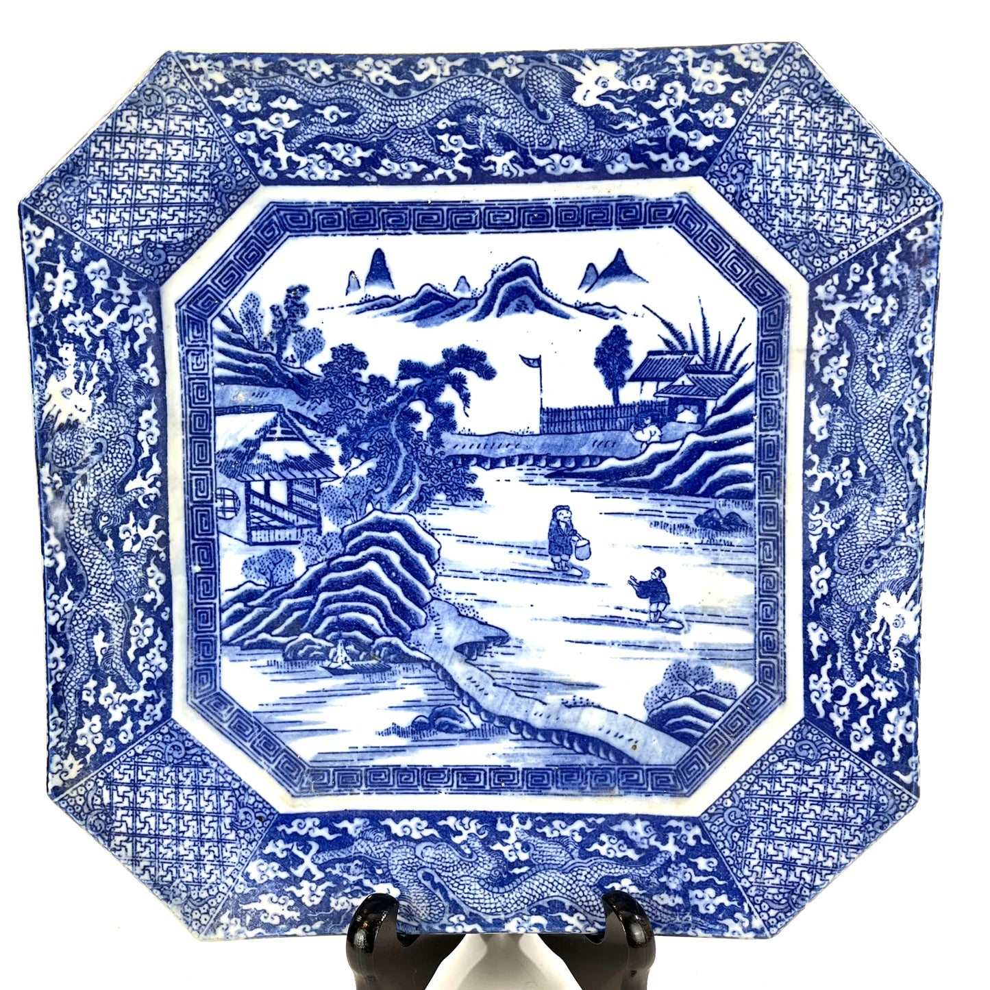 Antique Meiji Era Japanese Hexagonal Ceramic Imari Plate 10”