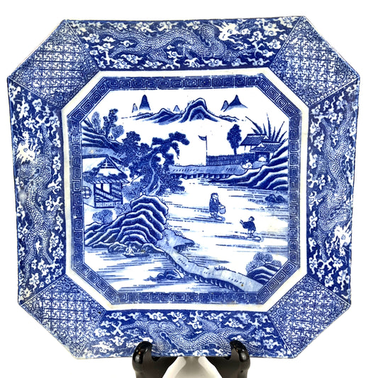 Antique Meiji Era Japanese Hexagonal Ceramic Imari Plate 10”